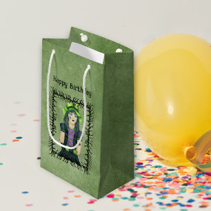 Petit Sac Cadeau Goth Girl Black Barbed Branche Cadre Vert Annivers