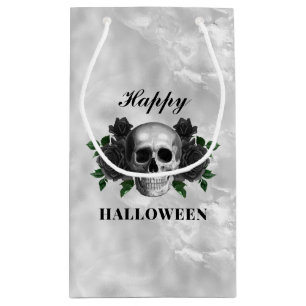 Petit Sac Cadeau Gothique Roses Noires & Crâne Joyeux Halloween