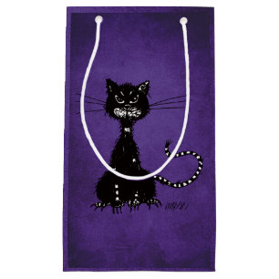 Petit Sac Cadeau Gothique Violet Ragged Malin Noir Chat