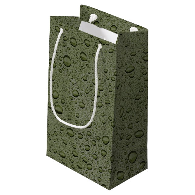 Petit Sac Cadeau gouttelettes d'eau verte d'olive (Dos Angle)