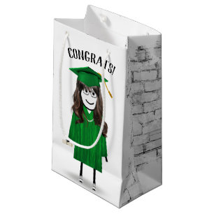 Petit Sac Cadeau Gradué de la fille collante avec Casquette vert et