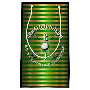 Petit Sac Cadeau Grand monogramme de golf en métal vert doré élégan