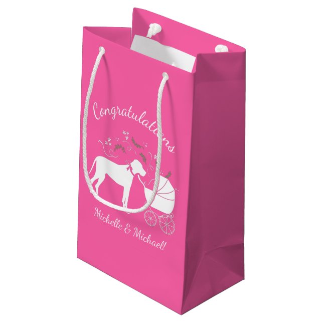 Petit Sac Cadeau Grande Dane Chien Baby shower Chien Chiot Rose Gir (Dos Angle)