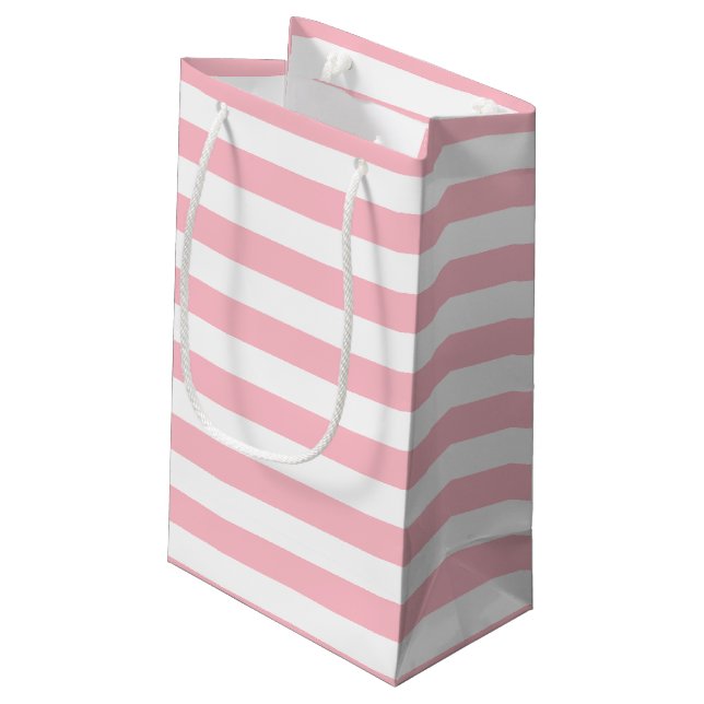 Petit Sac Cadeau Grandes bandes horizontales roses et blanches (Dos Angle)