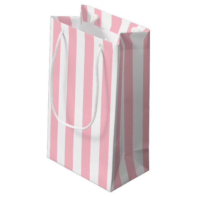 Petit Sac Cadeau Grandes bandes verticales roses et blanches (Dos Angle)