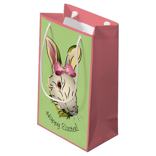 Petit Sac Cadeau Graphique de lapin de Pâques avec cabot rose (Dos Angle)