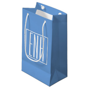 Petit Sac Cadeau Gras moderne 3 initiales Monogramme   Bleu doux