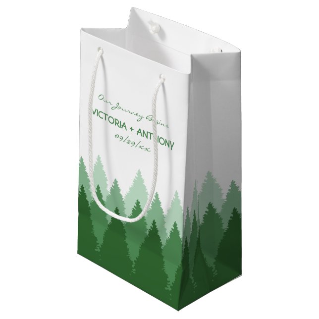 Petit Sac Cadeau Green Forest Range Mariage de bois (Devant Angle)