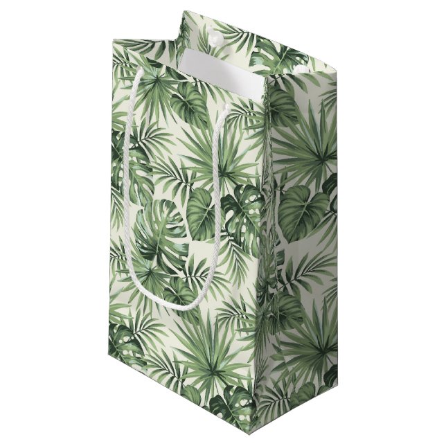 Petit Sac Cadeau Green Tropical Palm Feuille Motif (Devant Angle)