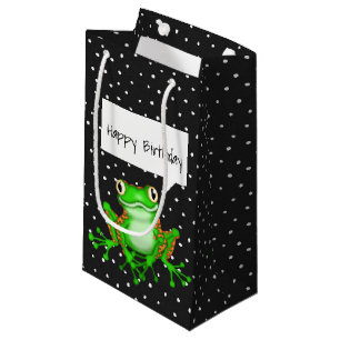 Petit Sac Cadeau Grenouille verte sur des points d'épine