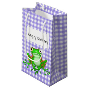 Petit Sac Cadeau Grenouille verte sur En vichy pourpre