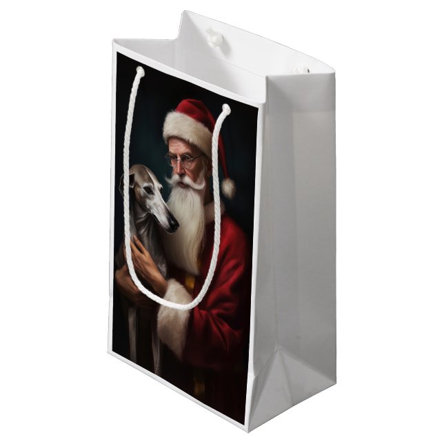 Petit Sac Cadeau Greyhound avec Noël Festif du Père Noël (Devant Angle)