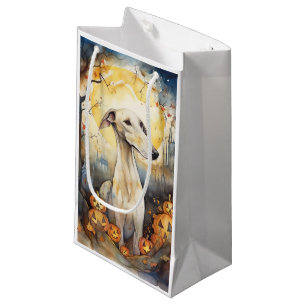 Petit Sac Cadeau Greyhound Halloween avec citrouilles effrayant