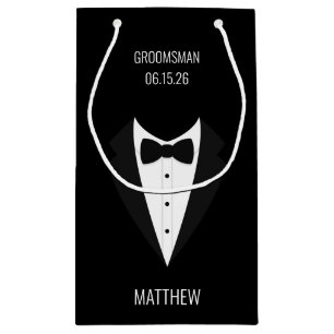 Petit Sac Cadeau Groomsmen Mariage de Tuxedo Noir personnalisé