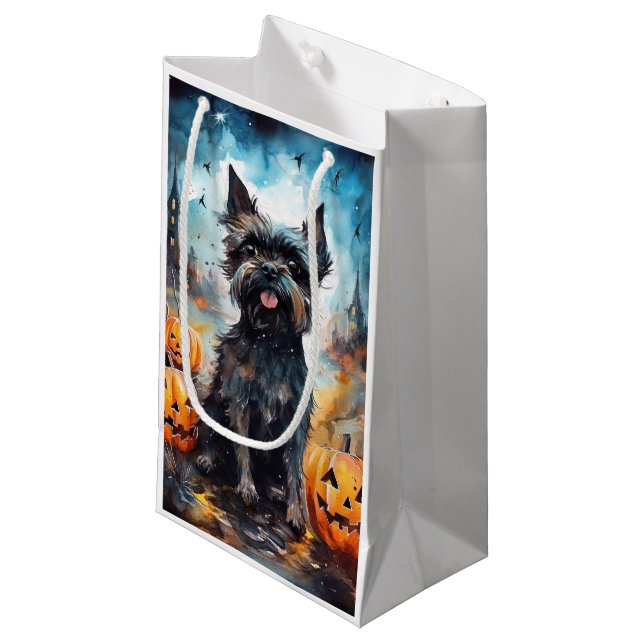 Petit Sac Cadeau Halloween Affenpinscher avec la peur Citrouille (Devant Angle)