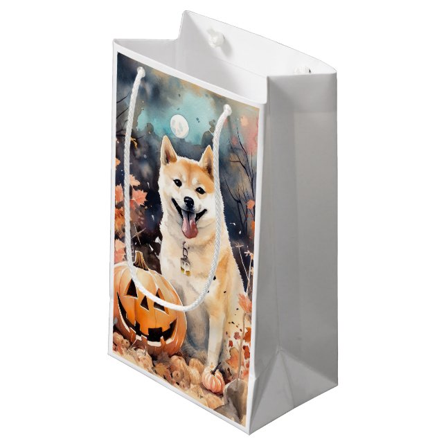 Petit Sac Cadeau Halloween Akita Avec Peur Citrouille (Devant Angle)