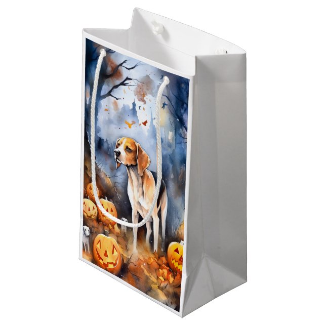 Petit Sac Cadeau Halloween Anglais Foxhound Avec Citrouille (Devant Angle)