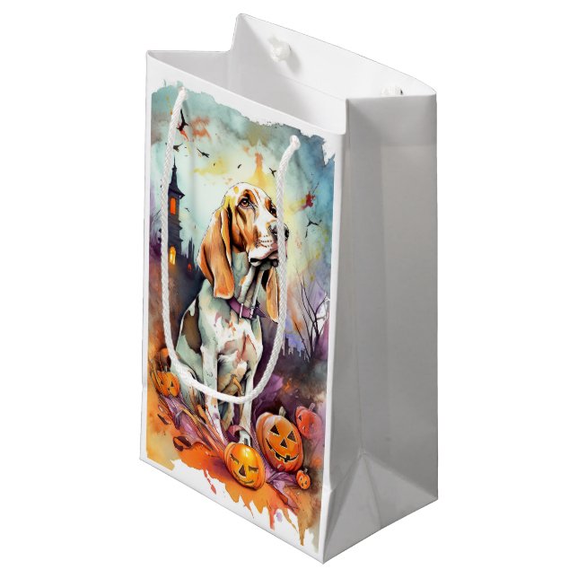 Petit Sac Cadeau Halloween Basset Hound Avec Crainte Citrouille (Devant Angle)