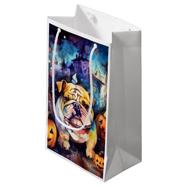 Petit Sac Cadeau Halloween Bulldog avec la peur Citrouille (Devant Angle)