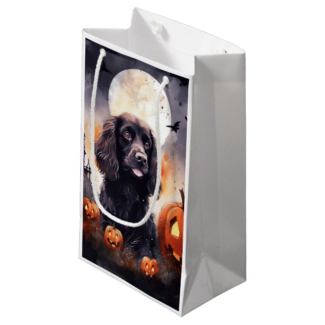 Petit Sac Cadeau Halloween Cocker Spaniel Avec Citrouilles (Devant Angle)