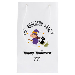 Petit Sac Cadeau Halloween jolie sorcière sur une chambre Nom perso