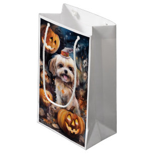 Petit Sac Cadeau Halloween Lhassa Apso Avec Peur Citrouille
