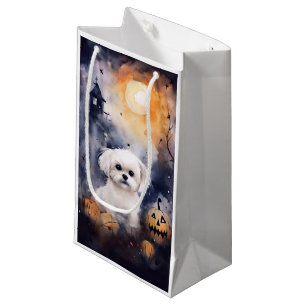 Petit Sac Cadeau Halloween Maltais avec citrouilles effrayant