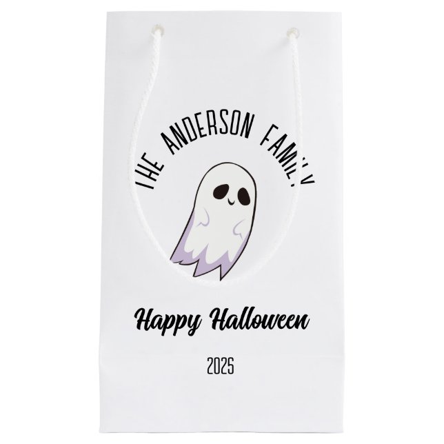 Petit Sac Cadeau Halloween mignon fantôme Nom personnalisé Année (Devant)