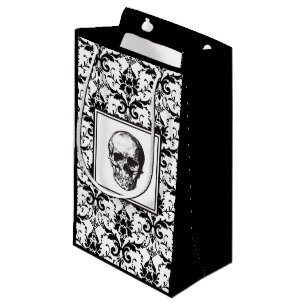 Petit Sac Cadeau HALLOWEEN Noir Vintage Damask Modèle Crâne
