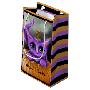 Petit Sac Cadeau Halloween pourpre Kitty barré