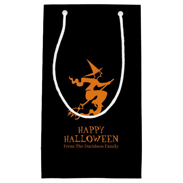 Petit Sac Cadeau Halloween sorcière noir orangé traitement personna (Devant)