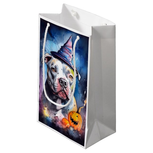 Petit Sac Cadeau Halloween Staffordshire Américain Avec Citrouilles (Devant Angle)