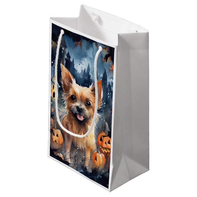 Petit Sac Cadeau Halloween Terrier Australien Avec Peur Citrouille (Devant Angle)
