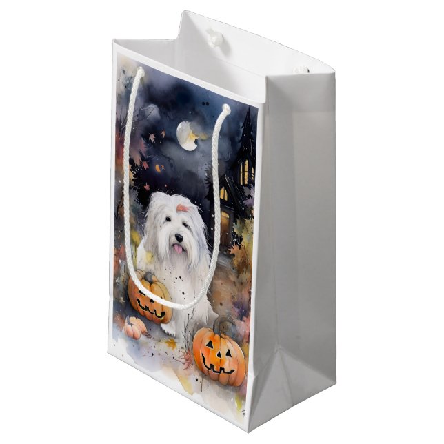 Petit Sac Cadeau Halloween vieux chien anglais avec la peur Citroui (Devant Angle)