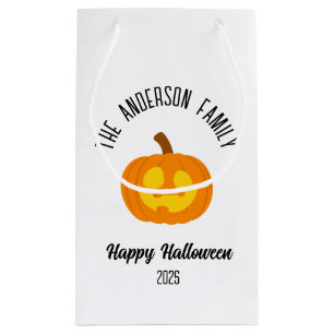 Petit Sac Cadeau Halloween Visage Citrouille brillant Nom personnal