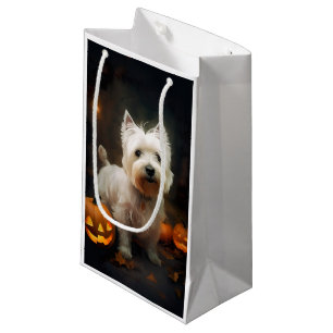 Petit Sac Cadeau Halloween West Highland White Terrier Citrouilles