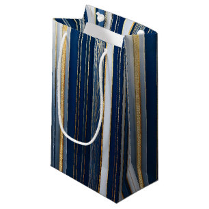 Petit Sac Cadeau Hanoukka Blues Stripes Bleu Blanc Or