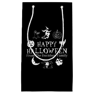 Petit Sac Cadeau Happy Halloween nom personnalisé noir éffrayant