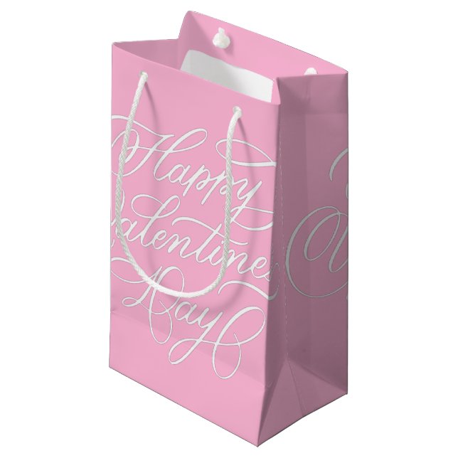 Petit Sac Cadeau Happy Valentines Day Calligraphy Pink (Devant Angle)