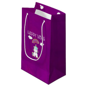 Petit Sac Cadeau Happy Vibes Typographie mignonne souriant Unicorn