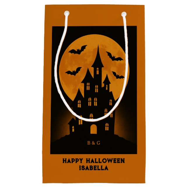 Petit Sac Cadeau Haunted House Moon Bats Halloween fête (Devant)
