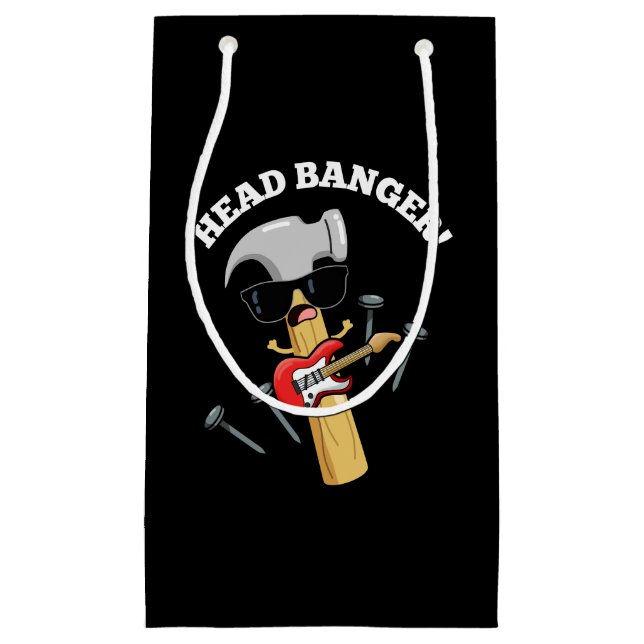 Petit Sac Cadeau Head Banger Funny Music Puns Dark BG (Devant)