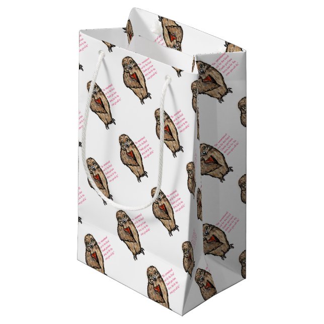 Petit Sac Cadeau Hibou sage (Devant Angle)