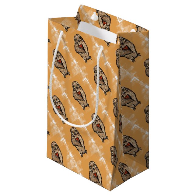 Petit Sac Cadeau Hibou Sage (Devant Angle)