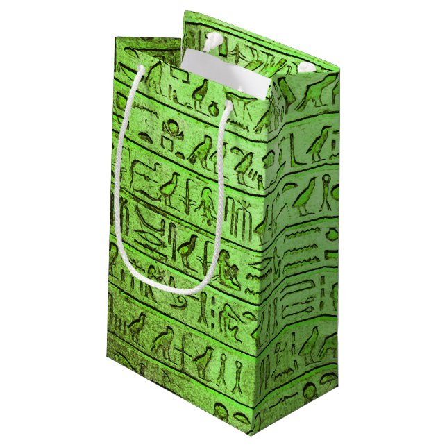 Petit Sac Cadeau Hiéroglyphes égyptiens anciens Vert (Dos Angle)