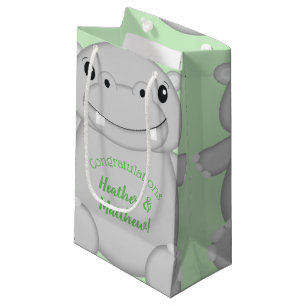Petit Sac Cadeau Hippo Baby shower vert