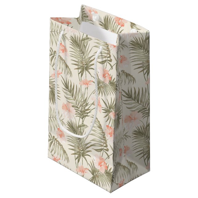 Petit Sac Cadeau Hisbiscus Tropical Palm Tree Motif (Devant Angle)