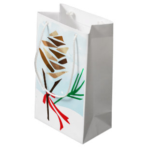 Petit Sac Cadeau Hiver Illustré Pine Cone Snowy Noël