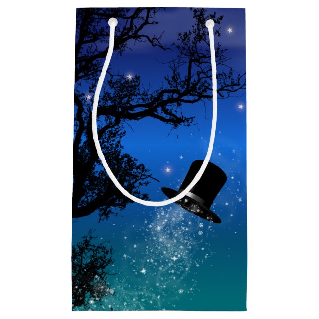 Petit Sac Cadeau Hiver Magie Top Chapeau & Arbre (Devant)