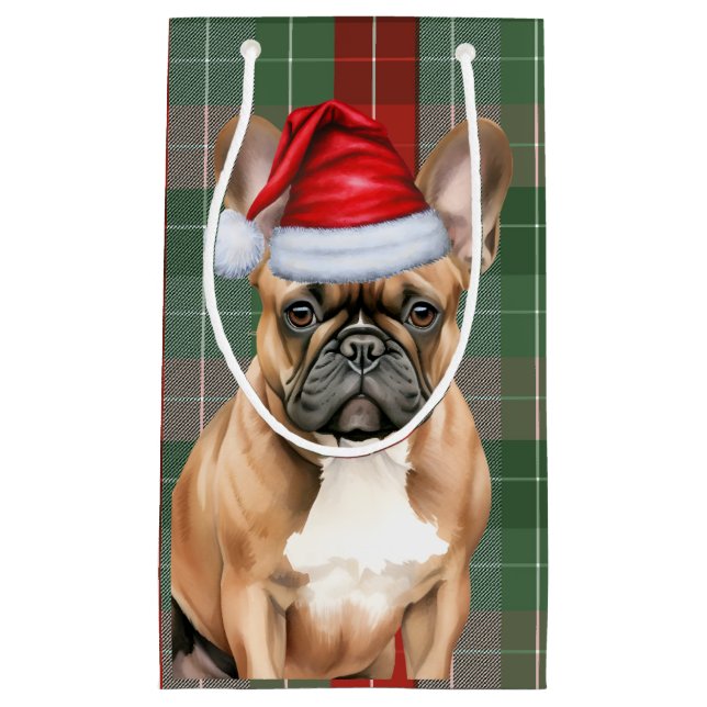 Petit Sac Cadeau Holiday French Bulldog and Festive Plaid Christmas (Devant)